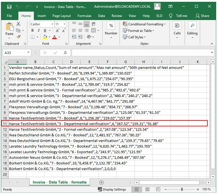 ELO Analytics Excel Export