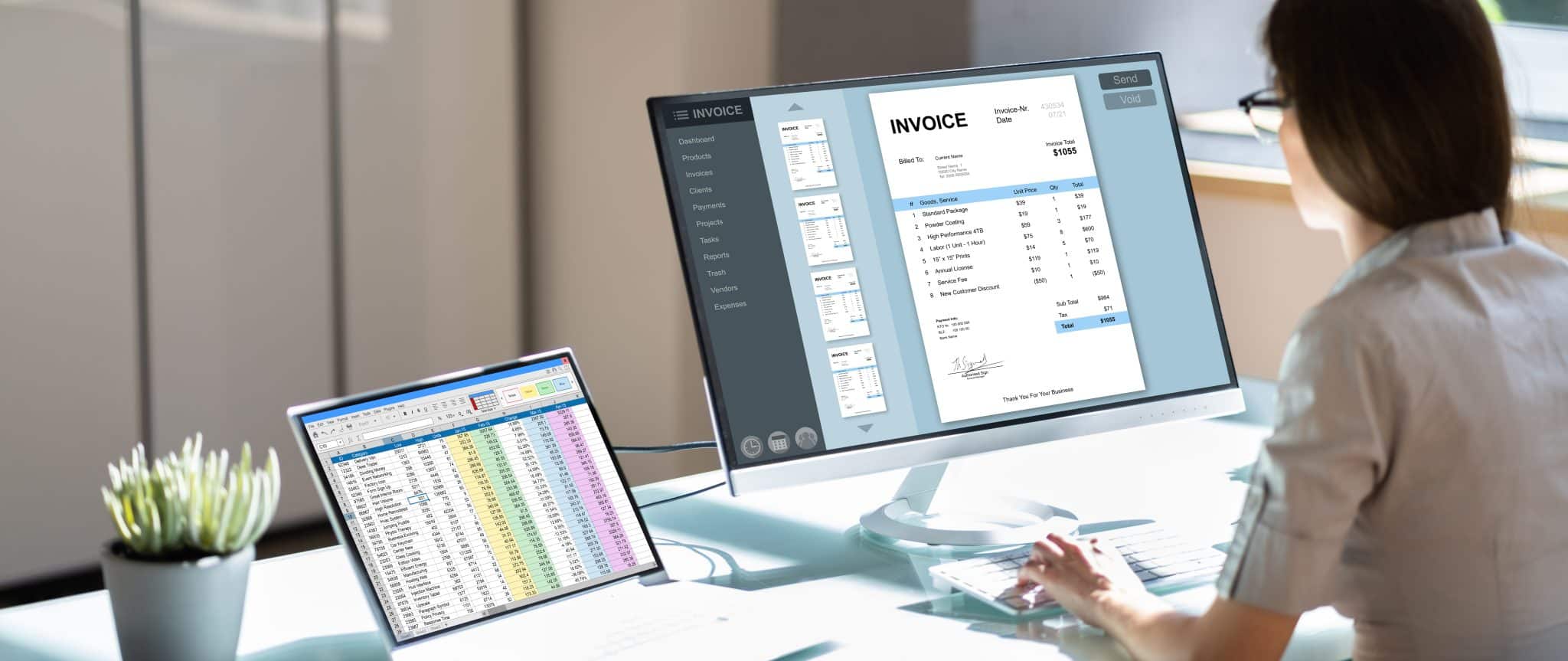 Digital Electronic Bill And Accountant E Invoice On Desktop Computer